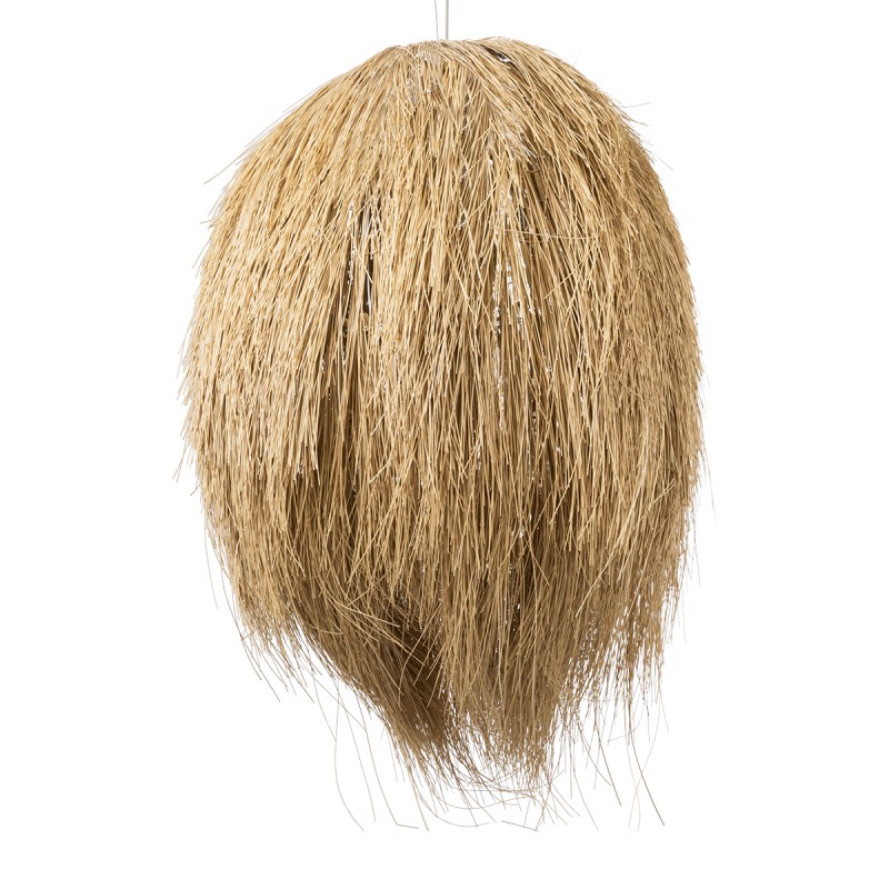 GloboStar® ARCHIPELAGO 02067 Boho Κρεμαστό Φωτιστικό Οροφής Μονόφωτο 1 x E27 AC220-240V IP20 - Φ100 x Υ120cm - Μπεζ Ξύλινο Πλέγμα