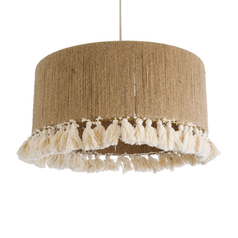 GloboStar® PUERTORICO 02094 Boho Κρεμαστό Φωτιστικό Οροφής Μονόφωτο 1 x E27 AC220-240V IP20 - Φ50 x Υ27cm - Μπεζ με Λευκό Λεπτό Νήμα Πλέγμα Βαμβακερό Καπέλο