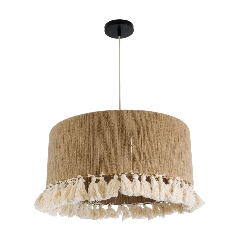 GloboStar® PUERTORICO 02094 Boho Κρεμαστό Φωτιστικό Οροφής Μονόφωτο 1 x E27 AC220-240V IP20 - Φ50 x Υ27cm - Μπεζ με Λευκό Λεπτό Νήμα Πλέγμα Βαμβακερό Καπέλο