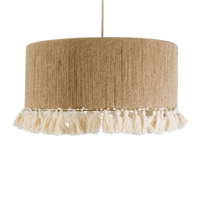 GloboStar® PUERTORICO 02094 Boho Κρεμαστό Φωτιστικό Οροφής Μονόφωτο 1 x E27 AC220-240V IP20 - Φ50 x Υ27cm - Μπεζ με Λευκό Λεπτό Νήμα Πλέγμα Βαμβακερό Καπέλο