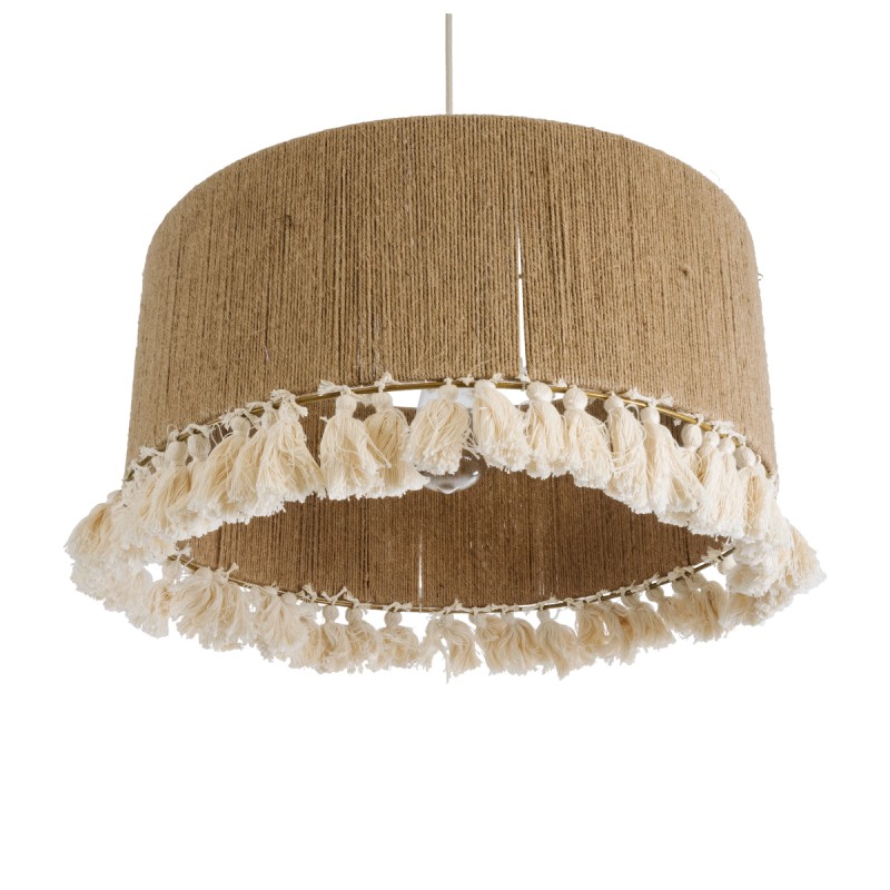 GloboStar® PUERTORICO 02094 Boho Κρεμαστό Φωτιστικό Οροφής Μονόφωτο 1 x E27 AC220-240V IP20 - Φ50 x Υ27cm - Μπεζ με Λευκό Λεπτό Νήμα Πλέγμα Βαμβακερό Καπέλο