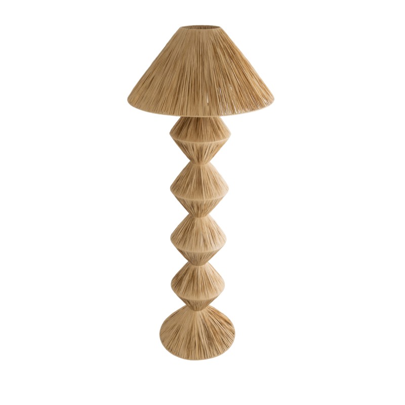 GloboStar® LUANA 02108 Boho Επιδαπέδιο Φωτιστικό Μονόφωτο 1 x E27 AC220-240V IP20 - Φ60 x Υ150cm - Μπεζ Φυσική Ράφια Νήμα Καπέλο