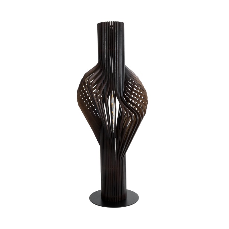 GloboStar® MIHIRO 02151 Boho Επιδαπέδιο Φωτιστικό Μονόφωτο 1 x E27 AC220-240V IP20 - Μ48 x Π48 x Υ120cm - Καφέ Σκούρο Ξύλινο με Μαύρη Μεταλλική Βάση Πλέγμα