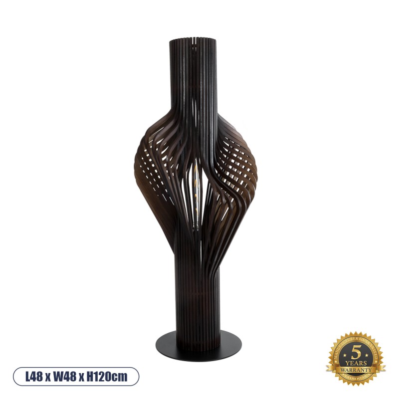 GloboStar® MIHIRO 02151 Boho Επιδαπέδιο Φωτιστικό Μονόφωτο 1 x E27 AC220-240V IP20 - Μ48 x Π48 x Υ120cm - Καφέ Σκούρο Ξύλινο με Μαύρη Μεταλλική Βάση Πλέγμα