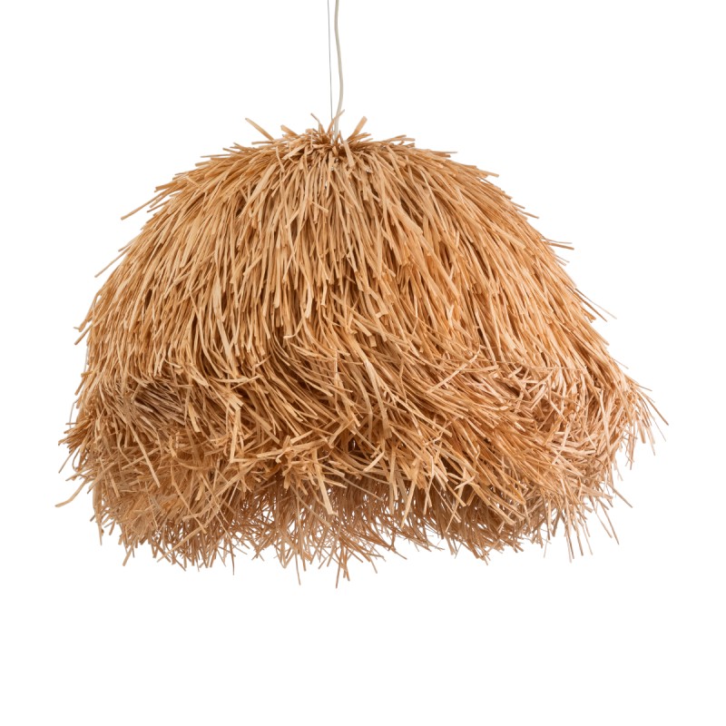 GloboStar® GUADELOUPE 02155 Boho Κρεμαστό Φωτιστικό Οροφής Μονόφωτο 1 x E27 AC220-240V IP20 - Φ80 x Υ60cm - Καφέ Φυσική Ράφια Νήμα Πλέγμα Καμπάνα