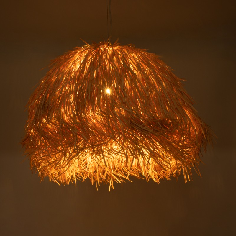 GloboStar® GUADELOUPE 02155 Boho Κρεμαστό Φωτιστικό Οροφής Μονόφωτο 1 x E27 AC220-240V IP20 - Φ80 x Υ60cm - Καφέ Φυσική Ράφια Νήμα Πλέγμα Καμπάνα