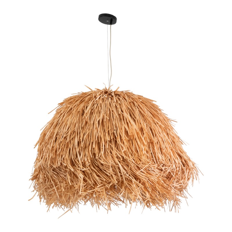 GloboStar® GUADELOUPE 02155 Boho Κρεμαστό Φωτιστικό Οροφής Μονόφωτο 1 x E27 AC220-240V IP20 - Φ80 x Υ60cm - Καφέ Φυσική Ράφια Νήμα Πλέγμα Καμπάνα