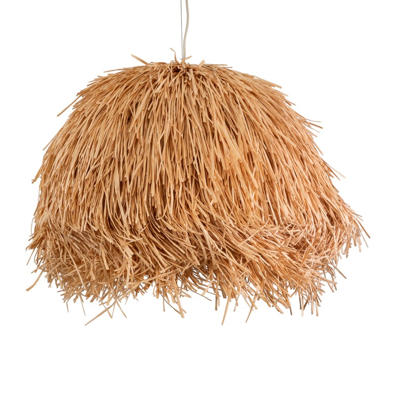 GloboStar® GUADELOUPE 02155 Boho Κρεμαστό Φωτιστικό Οροφής Μονόφωτο 1 x E27 AC220-240V IP20 - Φ80 x Υ60cm - Καφέ Φυσική Ράφια Νήμα Πλέγμα Καμπάνα