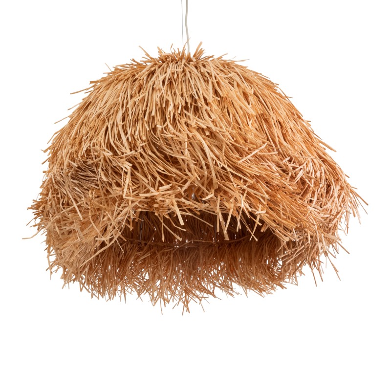 GloboStar® GUADELOUPE 02155 Boho Κρεμαστό Φωτιστικό Οροφής Μονόφωτο 1 x E27 AC220-240V IP20 - Φ80 x Υ60cm - Καφέ Φυσική Ράφια Νήμα Πλέγμα Καμπάνα