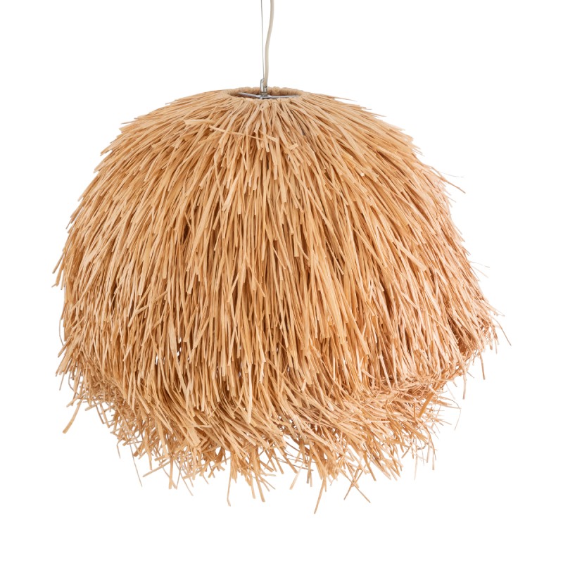 GloboStar® GUADELOUPE 02155 Boho Κρεμαστό Φωτιστικό Οροφής Μονόφωτο 1 x E27 AC220-240V IP20 - Φ80 x Υ60cm - Καφέ Φυσική Ράφια Νήμα Πλέγμα Καμπάνα