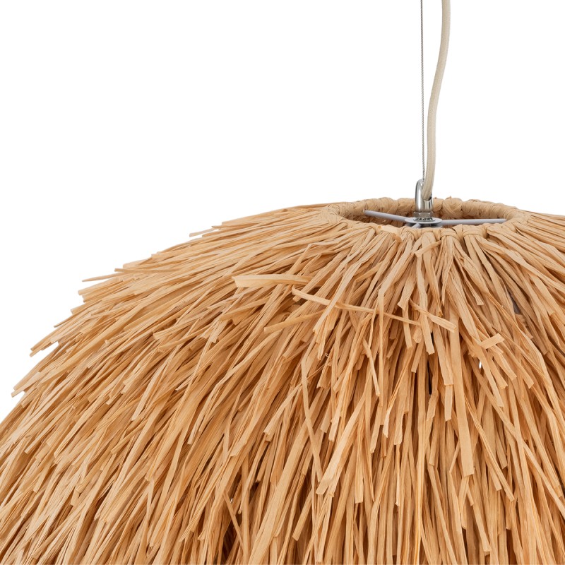 GloboStar® GUADELOUPE 02155 Boho Κρεμαστό Φωτιστικό Οροφής Μονόφωτο 1 x E27 AC220-240V IP20 - Φ80 x Υ60cm - Καφέ Φυσική Ράφια Νήμα Πλέγμα Καμπάνα