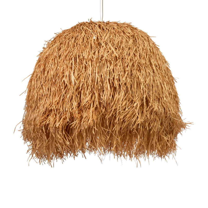 GloboStar® GUADELOUPE 02156 Boho Κρεμαστό Φωτιστικό Οροφής Μονόφωτο 1 x E27 AC220-240V IP20 - Φ120 x Υ100cm - Καφέ Φυσική Ράφια Νήμα Πλέγμα Καμπάνα