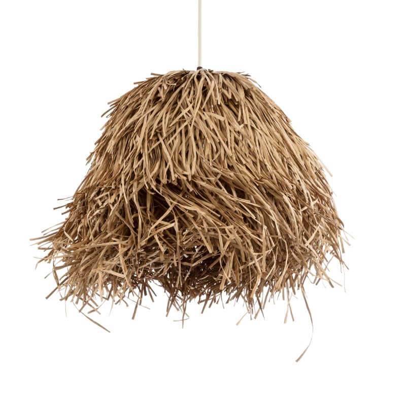 GloboStar® GUADELOUPE 02157 Boho Κρεμαστό Φωτιστικό Οροφής Μονόφωτο 1 x E27 AC220-240V IP20 - Φ50 x Υ40cm - Μπεζ Φυσική Ράφια Νήμα Πλέγμα Καμπάνα