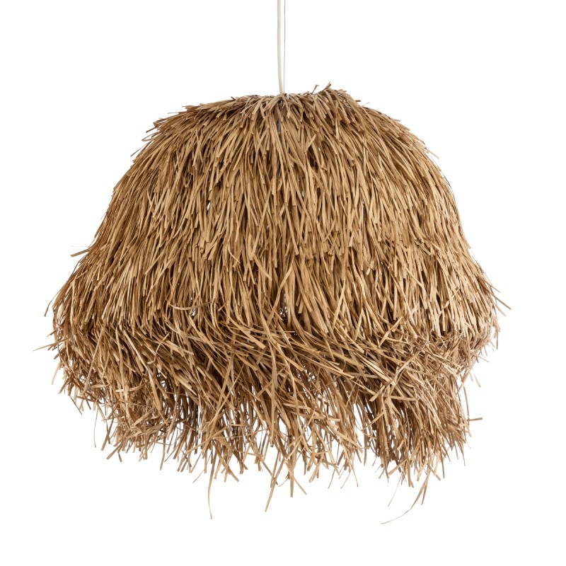 GloboStar® GUADELOUPE 02158 Boho Κρεμαστό Φωτιστικό Οροφής Μονόφωτο 1 x E27 AC220-240V IP20 - Φ80 x Υ60cm - Μπεζ Φυσική Ράφια Νήμα Πλέγμα Καμπάνα