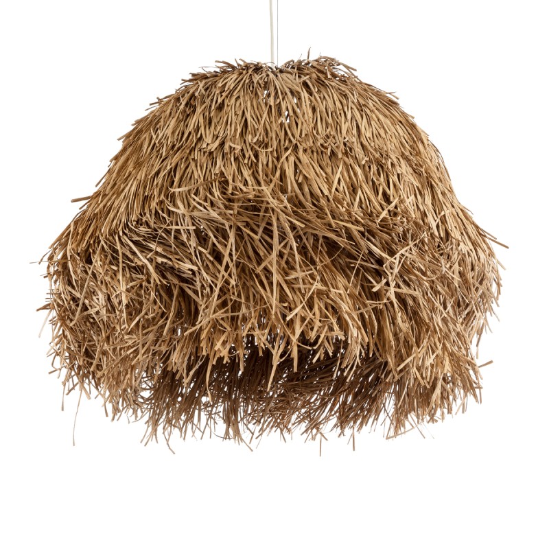 GloboStar® GUADELOUPE 02158 Boho Κρεμαστό Φωτιστικό Οροφής Μονόφωτο 1 x E27 AC220-240V IP20 - Φ80 x Υ60cm - Μπεζ Φυσική Ράφια Νήμα Πλέγμα Καμπάνα