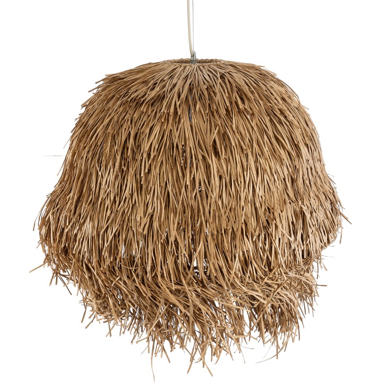 GloboStar® GUADELOUPE 02158 Boho Κρεμαστό Φωτιστικό Οροφής Μονόφωτο 1 x E27 AC220-240V IP20 - Φ80 x Υ60cm - Μπεζ Φυσική Ράφια Νήμα Πλέγμα Καμπάνα