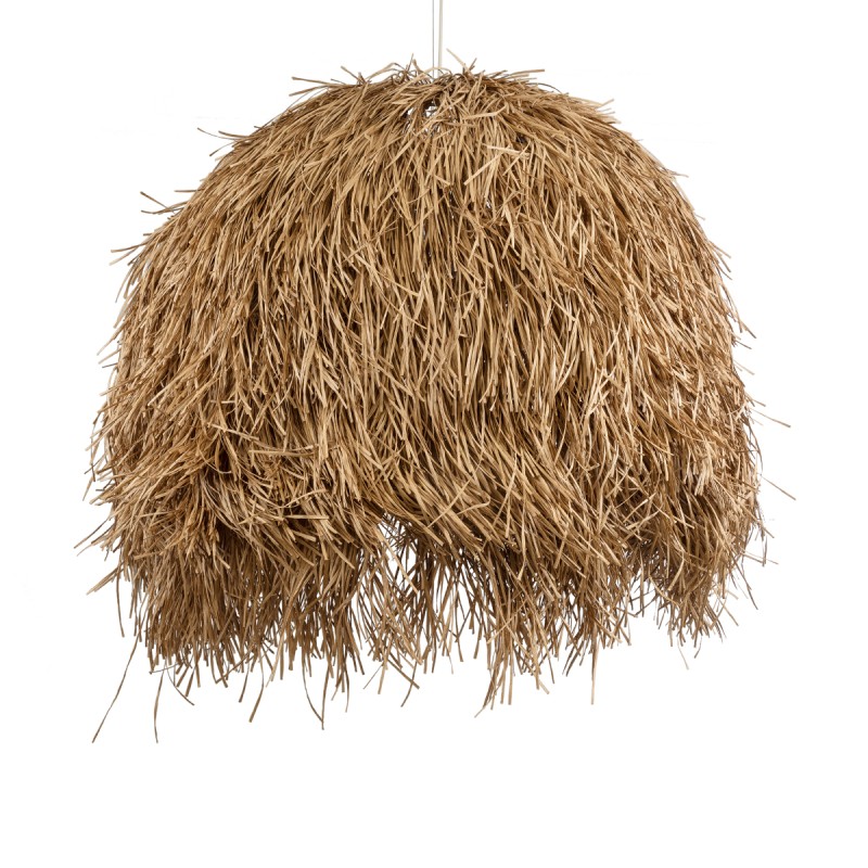 GloboStar® GUADELOUPE 02159 Boho Κρεμαστό Φωτιστικό Οροφής Μονόφωτο 1 x E27 AC220-240V IP20 - Φ120 x Υ100cm - Μπεζ Φυσική Ράφια Νήμα Πλέγμα Καμπάνα