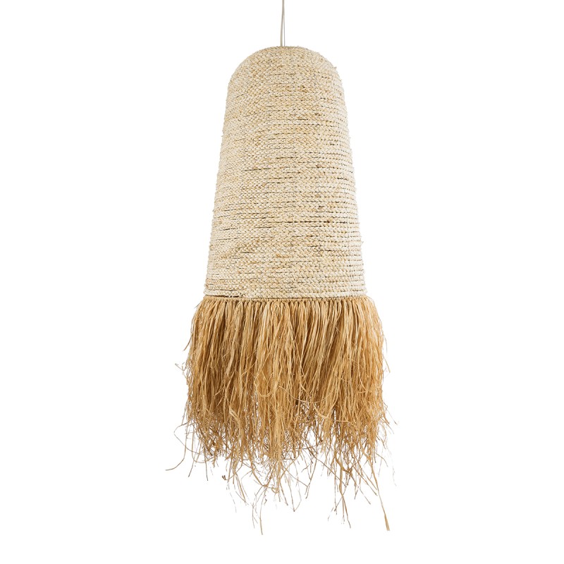 GloboStar® LETA 02171 Boho Κρεμαστό Φωτιστικό Οροφής Μονόφωτο 1 x E27 AC220-240V IP20 - Φ50 x Υ150cm - Μπεζ Φυσική Ράφια Νήμα Πλέγμα Καμπάνα