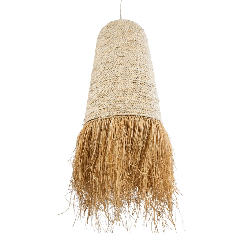 GloboStar® LETA 02171 Boho Κρεμαστό Φωτιστικό Οροφής Μονόφωτο 1 x E27 AC220-240V IP20 - Φ50 x Υ150cm - Μπεζ Φυσική Ράφια Νήμα Πλέγμα Καμπάνα