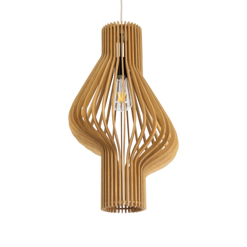 GloboStar® MIHIRO 02172 Boho Κρεμαστό Φωτιστικό Οροφής Μονόφωτο 1 x E27 AC220-240V IP20 - Φ32 x Υ56cm - Καφέ Ξύλινο Πλέγμα