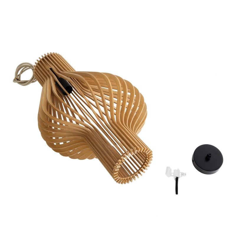 GloboStar® MIHIRO 02172 Boho Κρεμαστό Φωτιστικό Οροφής Μονόφωτο 1 x E27 AC220-240V IP20 - Φ32 x Υ56cm - Καφέ Ξύλινο Πλέγμα