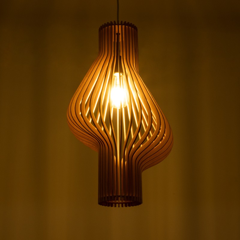 GloboStar® MIHIRO 02172 Boho Κρεμαστό Φωτιστικό Οροφής Μονόφωτο 1 x E27 AC220-240V IP20 - Φ32 x Υ56cm - Καφέ Ξύλινο Πλέγμα