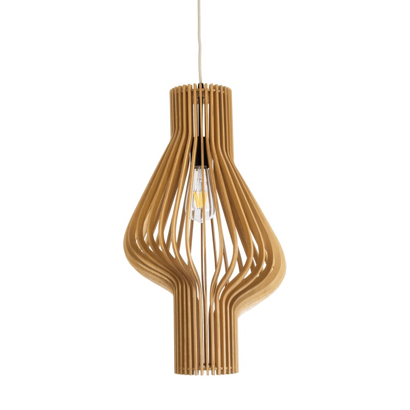 GloboStar® MIHIRO 02172 Boho Κρεμαστό Φωτιστικό Οροφής Μονόφωτο 1 x E27 AC220-240V IP20 - Φ32 x Υ56cm - Καφέ Ξύλινο Πλέγμα