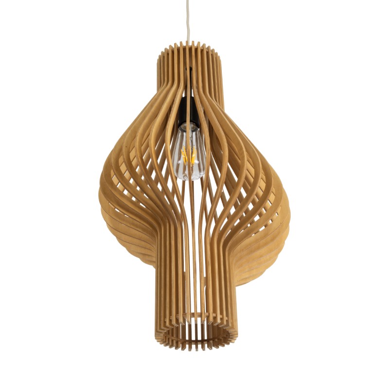 GloboStar® MIHIRO 02172 Boho Κρεμαστό Φωτιστικό Οροφής Μονόφωτο 1 x E27 AC220-240V IP20 - Φ32 x Υ56cm - Καφέ Ξύλινο Πλέγμα