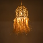 GloboStar® AREMBEPE 02178 Boho Κρεμαστό Φωτιστικό Οροφής Μονόφωτο 1 x E27 AC220-240V IP20 - Φ34 x Υ70cm - Μπεζ Φυσική Ράφια Νήμα Πλέγμα Καμπάνα