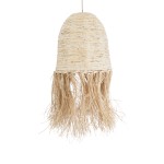 GloboStar® AREMBEPE 02178 Boho Κρεμαστό Φωτιστικό Οροφής Μονόφωτο 1 x E27 AC220-240V IP20 - Φ34 x Υ70cm - Μπεζ Φυσική Ράφια Νήμα Πλέγμα Καμπάνα