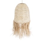 GloboStar® AREMBEPE 02178 Boho Κρεμαστό Φωτιστικό Οροφής Μονόφωτο 1 x E27 AC220-240V IP20 - Φ34 x Υ70cm - Μπεζ Φυσική Ράφια Νήμα Πλέγμα Καμπάνα