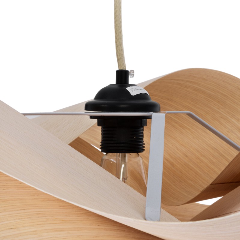 GloboStar® SARDIGNA 02181 Boho Κρεμαστό Φωτιστικό Οροφής Μονόφωτο 1 x E27 AC220-240V IP20 - Φ60 x Υ30cm - Μπεζ Λεπτό Φύλλο Ξύλου Πλέγμα