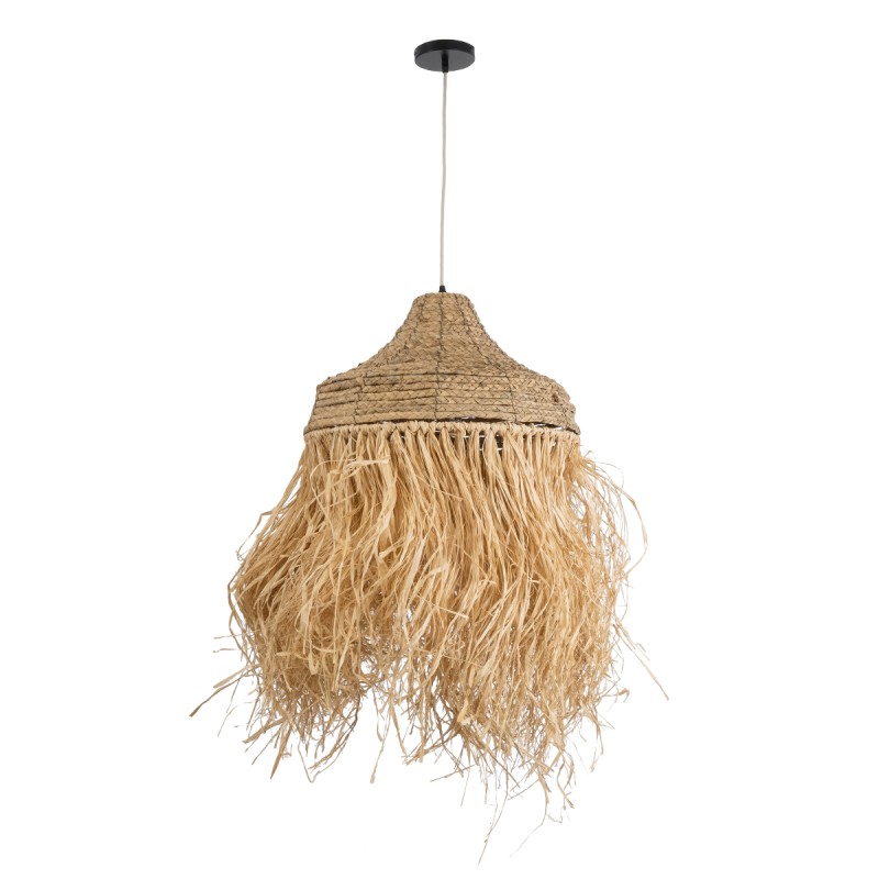 GloboStar® PORTOFERRAIO 02185 Boho Κρεμαστό Φωτιστικό Οροφής Μονόφωτο 1 x E27 AC220-240V IP20 - Φ50 x Υ80cm - Μπεζ με Καφέ Φυσική Ράφια Νήμα Πλέγμα Καμπάνα