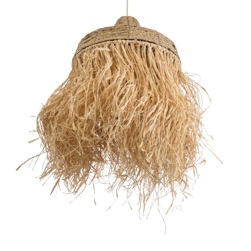 GloboStar® PORTOFERRAIO 02185 Boho Κρεμαστό Φωτιστικό Οροφής Μονόφωτο 1 x E27 AC220-240V IP20 - Φ50 x Υ80cm - Μπεζ με Καφέ Φυσική Ράφια Νήμα Πλέγμα Καμπάνα