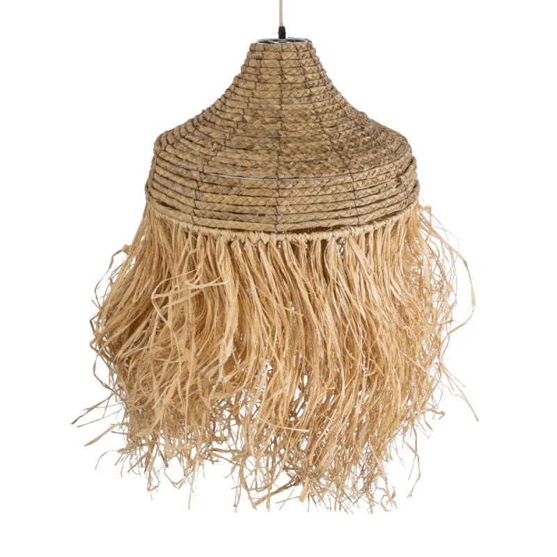 GloboStar® PORTOFERRAIO 02185 Boho Κρεμαστό Φωτιστικό Οροφής Μονόφωτο 1 x E27 AC220-240V IP20 - Φ50 x Υ80cm - Μπεζ με Καφέ Φυσική Ράφια Νήμα Πλέγμα Καμπάνα