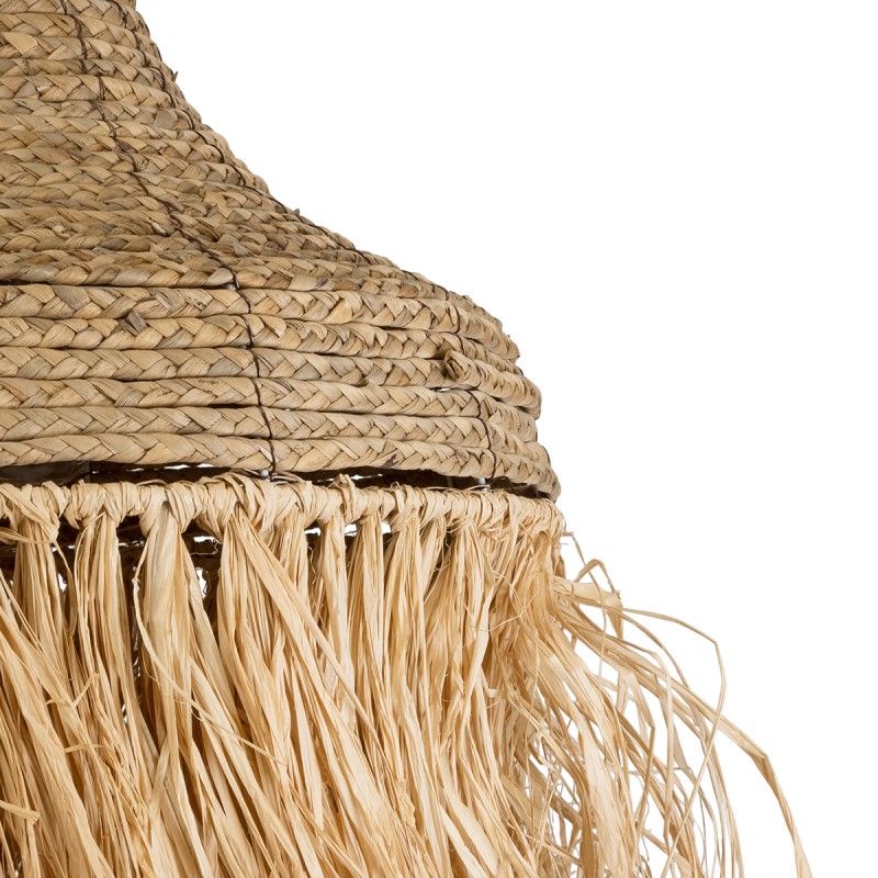 GloboStar® PORTOFERRAIO 02185 Boho Κρεμαστό Φωτιστικό Οροφής Μονόφωτο 1 x E27 AC220-240V IP20 - Φ50 x Υ80cm - Μπεζ με Καφέ Φυσική Ράφια Νήμα Πλέγμα Καμπάνα