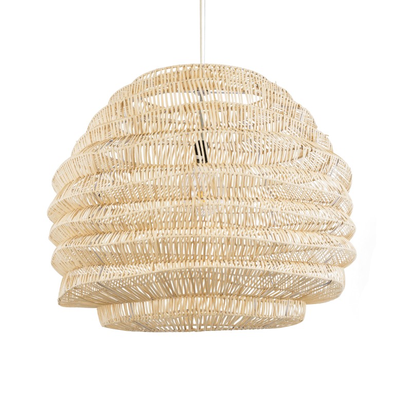 GloboStar® OREGON 02207 Boho Κρεμαστό Φωτιστικό Οροφής Μονόφωτο 1 x E27 AC220-240V IP20 - Φ80 x Υ65cm - Μπεζ Μπαμπού Πλέγμα