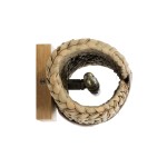 GloboStar® GUAVA 02222 Boho Φωτιστικό Τοίχου - Απλίκα Δίφωτο 2 x G9 AC220-240V IP20 - Μ11 x Π13 x Υ30cm - Σκούρο Μπεζ Ξύλινο Μπαμπού Πλέγμα με Μπεζ Δέρμα