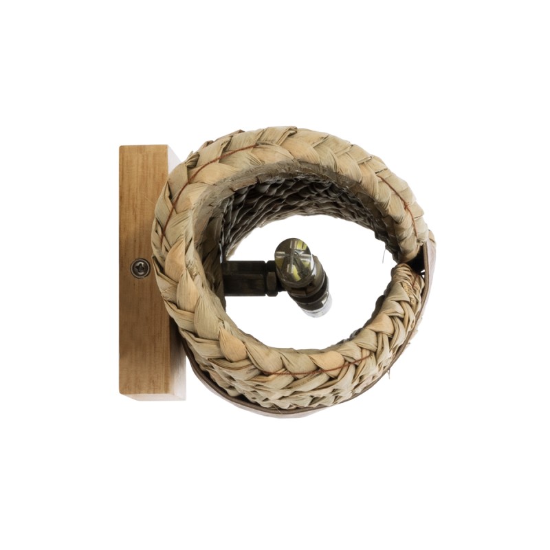 GloboStar® GUAVA 02222 Boho Φωτιστικό Τοίχου - Απλίκα Δίφωτο 2 x G9 AC220-240V IP20 - Μ11 x Π13 x Υ30cm - Σκούρο Μπεζ Ξύλινο Μπαμπού Πλέγμα με Μπεζ Δέρμα