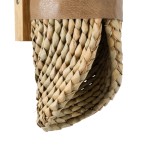 GloboStar® GUAVA 02222 Boho Φωτιστικό Τοίχου - Απλίκα Δίφωτο 2 x G9 AC220-240V IP20 - Μ11 x Π13 x Υ30cm - Σκούρο Μπεζ Ξύλινο Μπαμπού Πλέγμα με Μπεζ Δέρμα