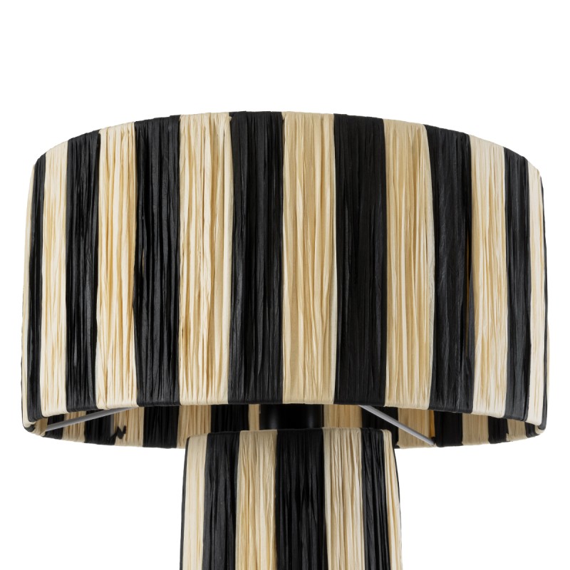 GloboStar® NASSAU 02234 Boho Επιτραπέζιο Φωτιστικό Μονόφωτο 1 x E27 AC220-240V IP20 - Φ37 x Υ55cm - Μπεζ με Μαύρο Φυσική Ράφια Νήμα Πλέγμα Καμπάνα