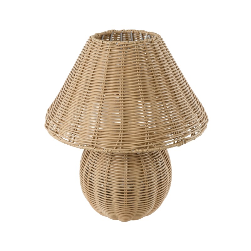 GloboStar® PERU 02239 Boho Επιτραπέζιο Φωτιστικό Μονόφωτο 1 x E27 AC220-240V IP20 - Φ40 x Υ45cm - Μπεζ Ξύλινο Καμπάνα