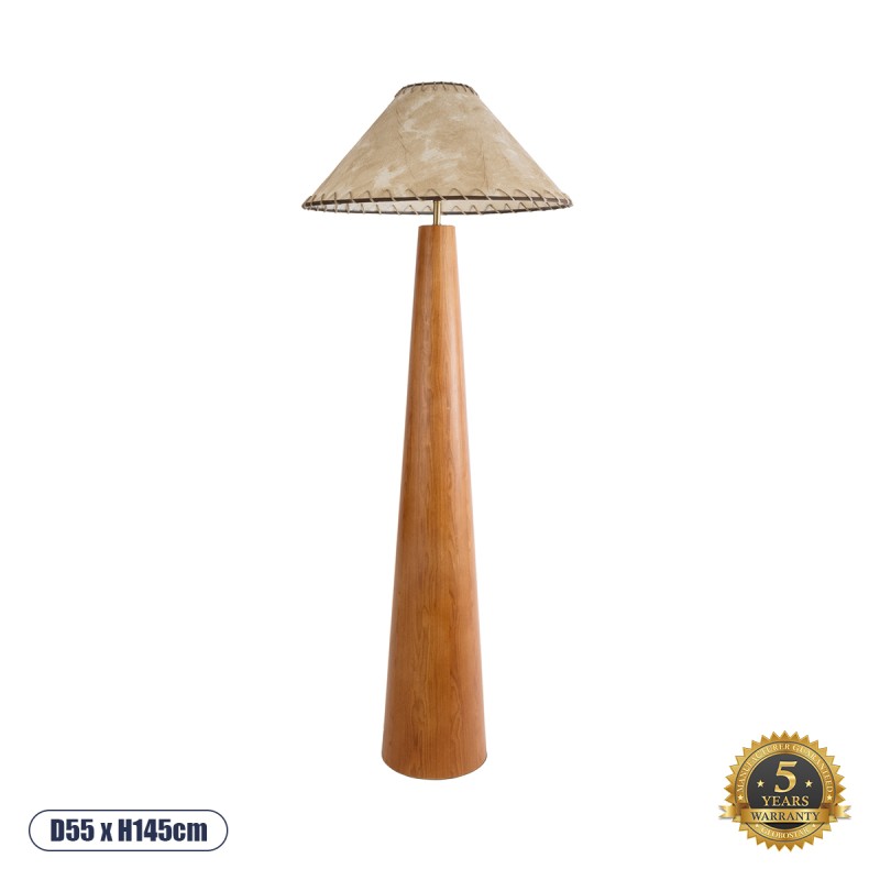 GloboStar® MASPALOMAS 02292 Boho Επιδαπέδιο Φωτιστικό Μονόφωτο 1 x E27 AC220-240V IP20 - Φ55 x Υ145cm - Μπεζ Ξύλινο Καμπάνα