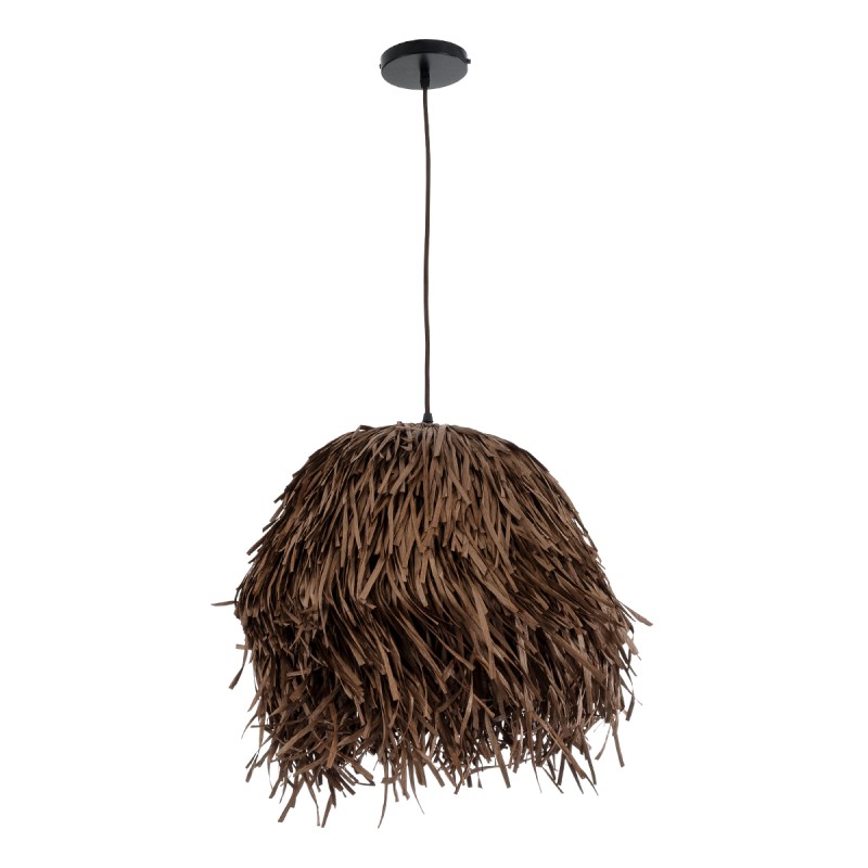 GloboStar® GUADELOUPE 02293 Boho Κρεμαστό Φωτιστικό Οροφής Μονόφωτο 1 x E27 AC220-240V IP20 - Φ50 x Υ40cm - Καφέ Σκούρο Φυσική Ράφια Νήμα Πλέγμα Καμπάνα
