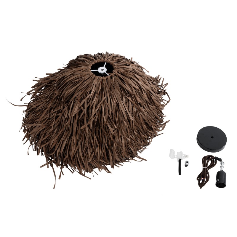 GloboStar® GUADELOUPE 02293 Boho Κρεμαστό Φωτιστικό Οροφής Μονόφωτο 1 x E27 AC220-240V IP20 - Φ50 x Υ40cm - Καφέ Σκούρο Φυσική Ράφια Νήμα Πλέγμα Καμπάνα