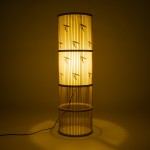 GloboStar® FALKLAND 02307 Boho Επιδαπέδιο Φωτιστικό Μονόφωτο 1 x E27 AC220-240V IP20 - Φ30 x Υ100cm - Λευκό Υφασμάτινο με Μάυρες Λεπτομέρειες και Μπεζ Ξύλινο Μπαμπού Πλέγμα