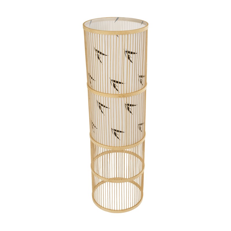 GloboStar® FALKLAND 02307 Boho Επιδαπέδιο Φωτιστικό Μονόφωτο 1 x E27 AC220-240V IP20 - Φ30 x Υ100cm - Λευκό Υφασμάτινο με Μάυρες Λεπτομέρειες και Μπεζ Ξύλινο Μπαμπού Πλέγμα