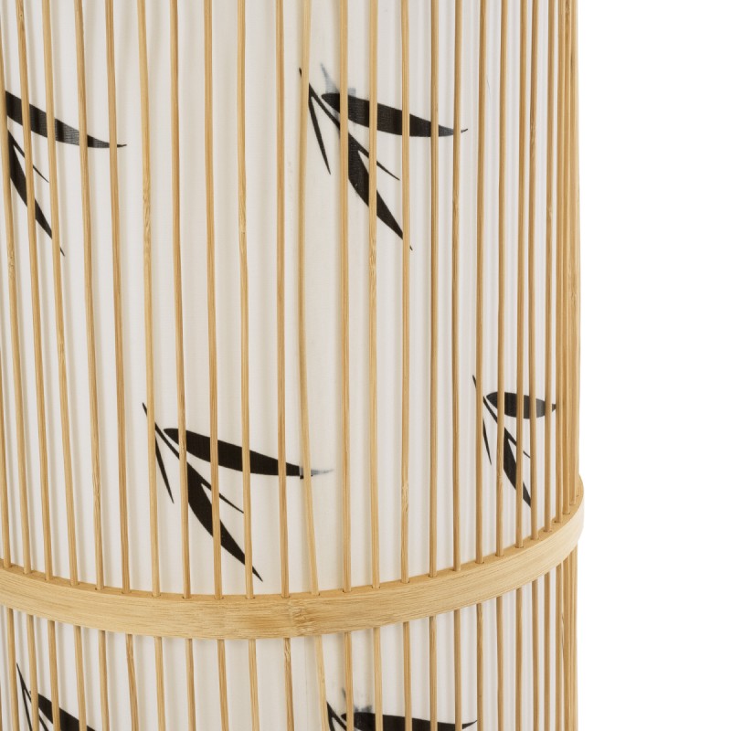 GloboStar® FALKLAND 02307 Boho Επιδαπέδιο Φωτιστικό Μονόφωτο 1 x E27 AC220-240V IP20 - Φ30 x Υ100cm - Λευκό Υφασμάτινο με Μάυρες Λεπτομέρειες και Μπεζ Ξύλινο Μπαμπού Πλέγμα