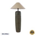 GloboStar® OLIANA 02315 Boho Επιδαπέδιο Φωτιστικό Μονόφωτο 1 x E27 AC220-240V IP20 - Φ55 x Υ110cm - Γκρι Ανθρακί Κεραμικό με Μπεζ Υφασμάτινο Καπέλο