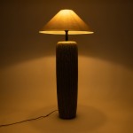 GloboStar® OLIANA 02315 Boho Επιδαπέδιο Φωτιστικό Μονόφωτο 1 x E27 AC220-240V IP20 - Φ55 x Υ110cm - Γκρι Ανθρακί Κεραμικό με Μπεζ Υφασμάτινο Καπέλο